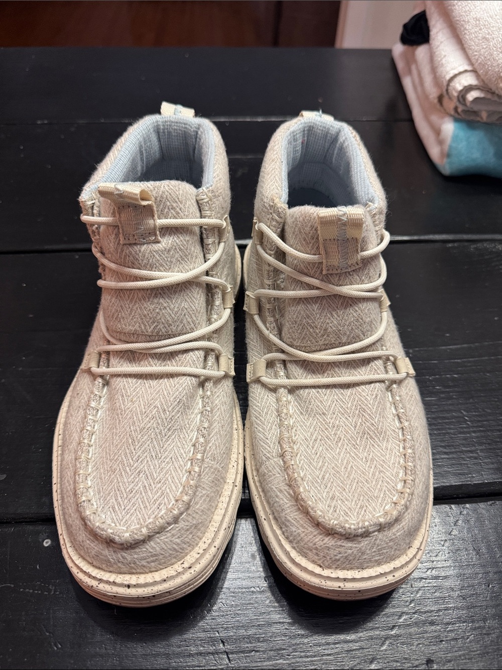 Hey Dude Cream Herringbone Ankle Booties